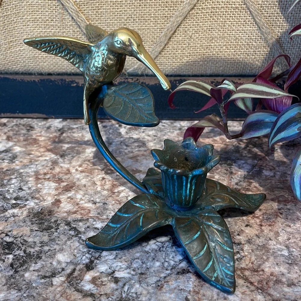 Brass hummingbird candleholder